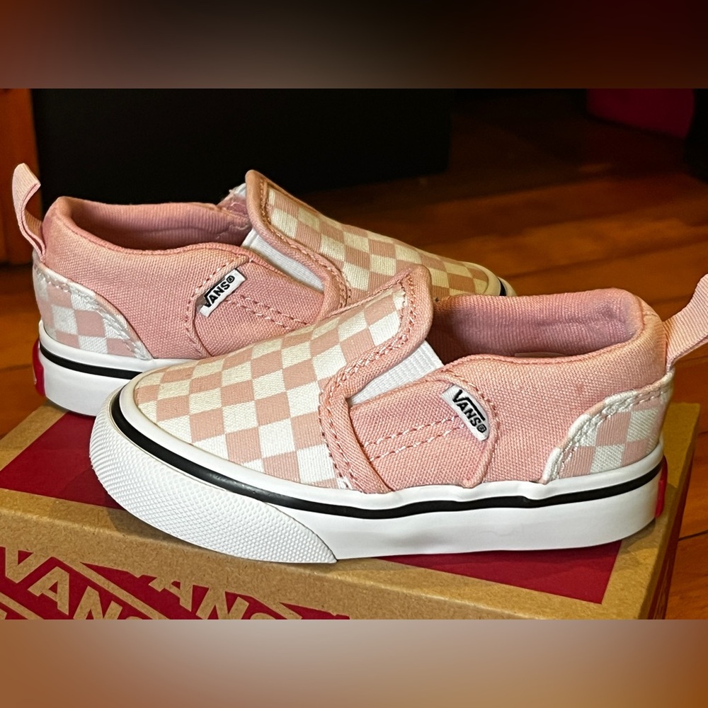 Vans Kids Slip-On Checkerboard Shoes - Pink